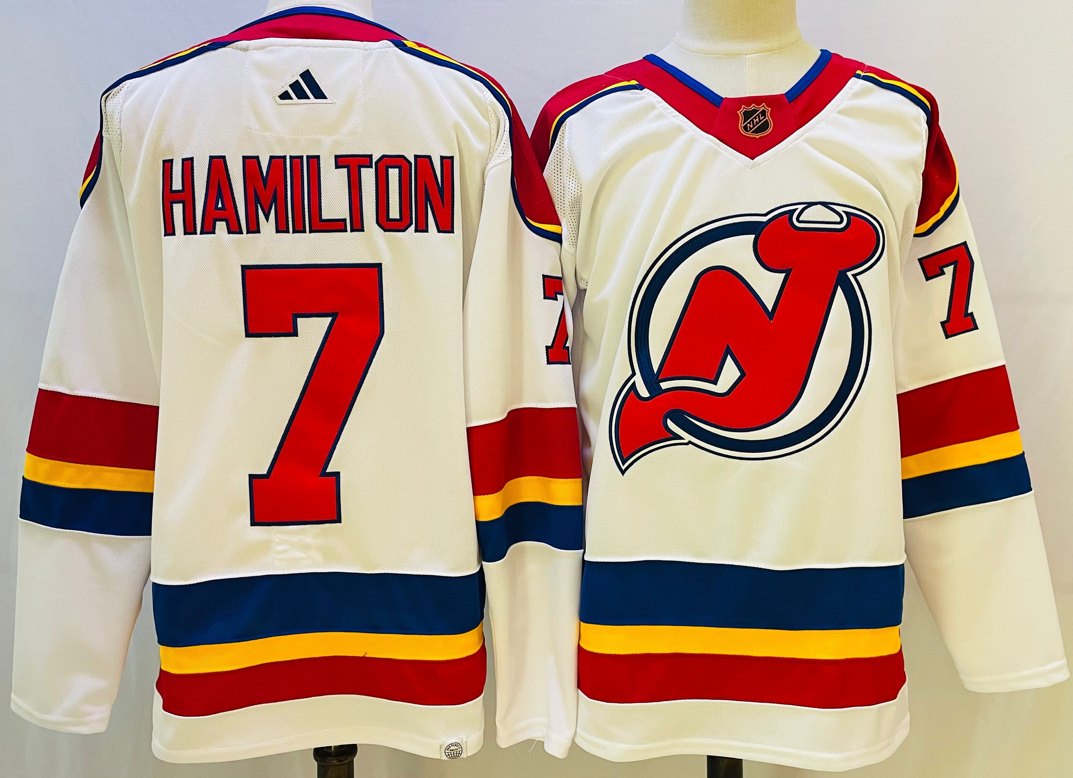 Men New Jersey Devils 7 Hamilton White Throwback 2022 Adidas NHL Jersey